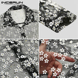 Fashion Men Mesh Shirt Transparent Long Sleeve Printed Lapel Loose Streetwear Blouse Party Clubwear Casual Casmia S-5XL INCERUN