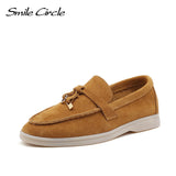 Smile Circle/cow-suede loafers Women Slip-On flats shoes Genuine Leather Ballets Flats Shoes for women Moccasins big size 36-42 - ENSEIGNE DENIS