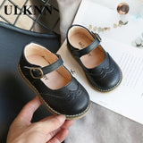 ULKNN New Grils Leather Shoes Casual Girls Autumn Winter Kids Pu Show White Shoes Children's  Black Pink size 21-30 Flats