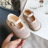 ULKNN New Grils Leather Shoes Casual Girls Autumn Winter Kids Pu Show White Shoes Children's  Black Pink size 21-30 Flats