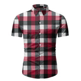 Red Plaid Shirt Men 2020 Summer Brand Classic Short Sleeve Dress Shirt Casual Button Down Office Workwear Chemise Homme M-3XL - ENSEIGNE DENIS