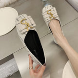 Classic Shallow Flats Casual Shoes Women Metal letters Loafers Oxford Slip On Moccasins Female Suede Leather Footwear flat shoes - ENSEIGNE DENIS