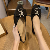 Classic Shallow Flats Casual Shoes Women Metal letters Loafers Oxford Slip On Moccasins Female Suede Leather Footwear flat shoes - ENSEIGNE DENIS