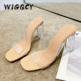 Transparent High Heels Women Square Toe Sandals Summer Shoes Woman Clear High Pumps Wedding Jelly Buty Damskie Heels Slippers - ENSEIGNE DENIS