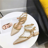 2020 New Spring Ankle Strap Women Flat Leopard Shoes T-strap Pointed Toe Rivet Flat Sandals Woman Party Dress Shoes - ENSEIGNE DENIS