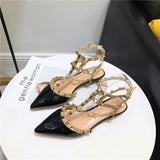 2020 New Spring Ankle Strap Women Flat Leopard Shoes T-strap Pointed Toe Rivet Flat Sandals Woman Party Dress Shoes - ENSEIGNE DENIS