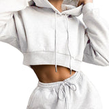 Casual Two Piece Set Hoodie Solid Color Short Tops And Long Pants Loose 2 Piece Set Women Fashion Sexy Sport Female Tracksuits - ENSEIGNE DENIS