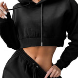 Casual Two Piece Set Hoodie Solid Color Short Tops And Long Pants Loose 2 Piece Set Women Fashion Sexy Sport Female Tracksuits - ENSEIGNE DENIS