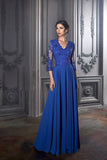 Elegant Blue Mother of the Bride Dresses Long Sleeves Lace Exquisite Chiffon Groom Mother Dress A Line Wedding Party Guest Gowns