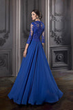 Elegant Blue Mother of the Bride Dresses Long Sleeves Lace Exquisite Chiffon Groom Mother Dress A Line Wedding Party Guest Gowns