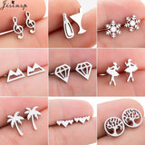 Jisensp Stainless Steel Ballet Earrings for Women Music Earing Fashion Tree of Life Stud Earring Girls Jewelry Kids Accessories - ENSEIGNE DENIS