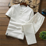 (Shirt + trousers) New Arrival Summer Style Men Cotton and Linen Shirts High Quality Fashion Casual Solid Men's Shirts M-5XL