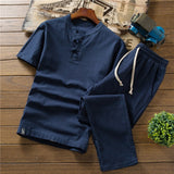 (Shirt + trousers) New Arrival Summer Style Men Cotton and Linen Shirts High Quality Fashion Casual Solid Men's Shirts M-5XL