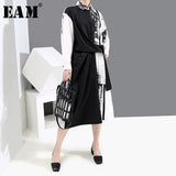 [EAM] Women White Printed Knot Big Size Shirt Dress New Lapel Long Sleeve Loose Fit Fashion Tide Spring Autumn 2020 1Y931 - ENSEIGNE DENIS