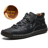 Fashion Leather Shoes Men Casual  Lace Up Men Winter Rubber Boots Casual Shoes Basic Adult Warm Fur Ankle Outdoor Bota Masculina - ENSEIGNE DENIS