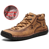 Fashion Leather Shoes Men Casual  Lace Up Men Winter Rubber Boots Casual Shoes Basic Adult Warm Fur Ankle Outdoor Bota Masculina - ENSEIGNE DENIS