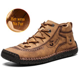 Fashion Leather Shoes Men Casual  Lace Up Men Winter Rubber Boots Casual Shoes Basic Adult Warm Fur Ankle Outdoor Bota Masculina - ENSEIGNE DENIS