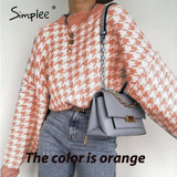 Simplee Women geometric khaki knitted sweater women casual Houndstooth lady pullover sweater female Autumn winter retro jumper - ENSEIGNE DENIS