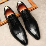 Brand Designer Men Dress Shoes Genuine Leather Lace Up Men's Shoe For Suit Black Office Party Formal Man Wedding Shoes - ENSEIGNE DENIS