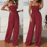 Women Polka Dot Jumpsuit High Waist Rompers Boho Yellow Spaghetti Strap Top Wide Leg Pants Female Summer 2019 Jumpsuits Ladies