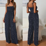 Women Polka Dot Jumpsuit High Waist Rompers Boho Yellow Spaghetti Strap Top Wide Leg Pants Female Summer 2019 Jumpsuits Ladies