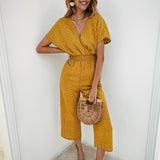 Women Polka Dot Jumpsuit High Waist Rompers Boho Yellow Spaghetti Strap Top Wide Leg Pants Female Summer 2019 Jumpsuits Ladies