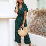 Women Polka Dot Jumpsuit High Waist Rompers Boho Yellow Spaghetti Strap Top Wide Leg Pants Female Summer 2019 Jumpsuits Ladies