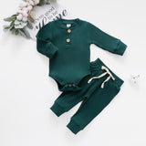 Baby Outfits Two Piece Solid Sets Infant Toddler Newborn Girls Boys Autumn Winter Baby Girl Boy Long Sleeve Romper Pants 0-24M