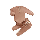 Baby Outfits Two Piece Solid Sets Infant Toddler Newborn Girls Boys Autumn Winter Baby Girl Boy Long Sleeve Romper Pants 0-24M