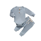 Baby Outfits Two Piece Solid Sets Infant Toddler Newborn Girls Boys Autumn Winter Baby Girl Boy Long Sleeve Romper Pants 0-24M