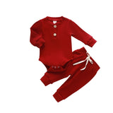 Baby Outfits Two Piece Solid Sets Infant Toddler Newborn Girls Boys Autumn Winter Baby Girl Boy Long Sleeve Romper Pants 0-24M