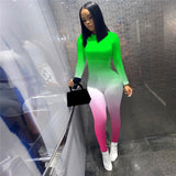 CHRONSTYLE Women Gradient Print Long Sleeve Bodycon Jumpsuit Bandage Skinny Jumpsuit Streetwear Autumn Winter Romper Outfits New - ENSEIGNE DENIS