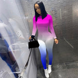 CHRONSTYLE Women Gradient Print Long Sleeve Bodycon Jumpsuit Bandage Skinny Jumpsuit Streetwear Autumn Winter Romper Outfits New - ENSEIGNE DENIS