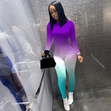 CHRONSTYLE Women Gradient Print Long Sleeve Bodycon Jumpsuit Bandage Skinny Jumpsuit Streetwear Autumn Winter Romper Outfits New - ENSEIGNE DENIS