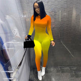 CHRONSTYLE Women Gradient Print Long Sleeve Bodycon Jumpsuit Bandage Skinny Jumpsuit Streetwear Autumn Winter Romper Outfits New - ENSEIGNE DENIS