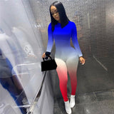 CHRONSTYLE Women Gradient Print Long Sleeve Bodycon Jumpsuit Bandage Skinny Jumpsuit Streetwear Autumn Winter Romper Outfits New - ENSEIGNE DENIS