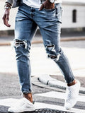 New Skinny Jeans men Streetwear Destroyed Ripped Jeans Homme Hip Hop Broken modis male Pencil Biker Embroidery Patch Pants