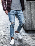 New Skinny Jeans men Streetwear Destroyed Ripped Jeans Homme Hip Hop Broken modis male Pencil Biker Embroidery Patch Pants