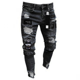 New Skinny Jeans men Streetwear Destroyed Ripped Jeans Homme Hip Hop Broken modis male Pencil Biker Embroidery Patch Pants