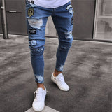 New Skinny Jeans men Streetwear Destroyed Ripped Jeans Homme Hip Hop Broken modis male Pencil Biker Embroidery Patch Pants