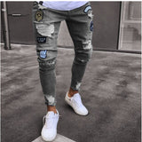 New Skinny Jeans men Streetwear Destroyed Ripped Jeans Homme Hip Hop Broken modis male Pencil Biker Embroidery Patch Pants