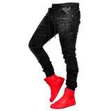 New Skinny Jeans men Streetwear Destroyed Ripped Jeans Homme Hip Hop Broken modis male Pencil Biker Embroidery Patch Pants