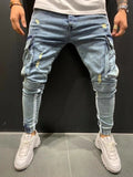 New Skinny Jeans men Streetwear Destroyed Ripped Jeans Homme Hip Hop Broken modis male Pencil Biker Embroidery Patch Pants