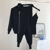 2020 autumn Knitted sweater suit casual new product temperament chain vest knitted jacket + elastic pants three-piece sets TZ423