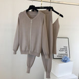 2020 autumn Knitted sweater suit casual new product temperament chain vest knitted jacket + elastic pants three-piece sets TZ423