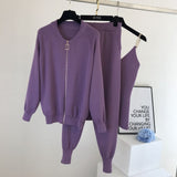 2020 autumn Knitted sweater suit casual new product temperament chain vest knitted jacket + elastic pants three-piece sets TZ423