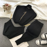 2020 autumn Knitted sweater suit casual new product temperament chain vest knitted jacket + elastic pants three-piece sets TZ423