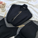 2020 autumn Knitted sweater suit casual new product temperament chain vest knitted jacket + elastic pants three-piece sets TZ423