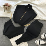 2020 autumn Knitted sweater suit casual new product temperament chain vest knitted jacket + elastic pants three-piece sets TZ423