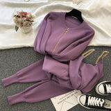2020 autumn Knitted sweater suit casual new product temperament chain vest knitted jacket + elastic pants three-piece sets TZ423